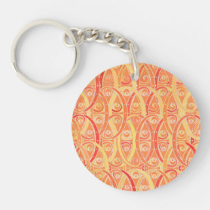 Porte-clés Damassé arabesque - orange doux et corail