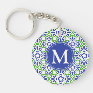 Porte-clés Damassé élégante d'arabesque bleue et vert