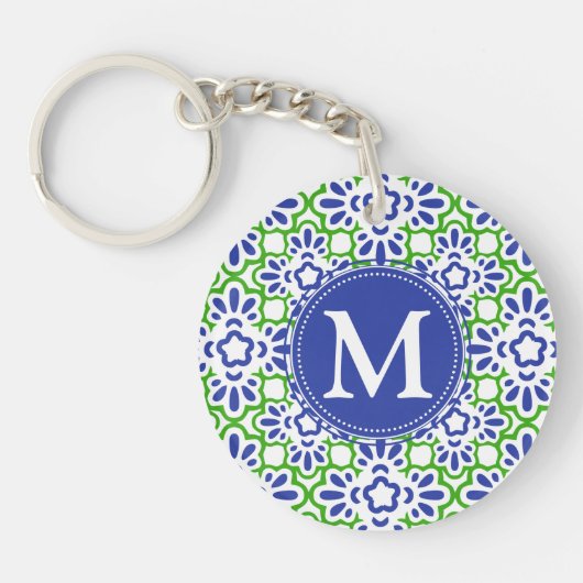 Porte-clés Damassé élégante d'arabesque bleue et vert (Devant)