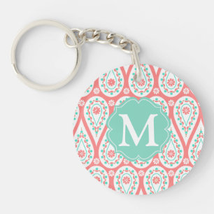 Porte-clés Damassé élégante moderne Paisley de corail