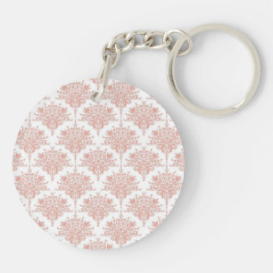 Porte-clés Damassé floral en corail et blanc