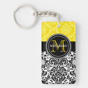 Porte-clés Damassé jaune noire élégante personnalisée