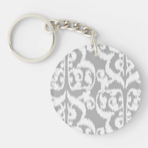 Porte-clés Damassé maure d'Ikat - gris argenté et blanc