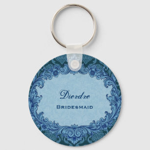Porte-clés Damassé vintage bleue G303 de faveur de mariage d