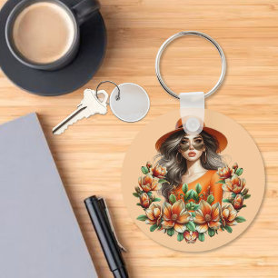 Porte-clés Dame à Orange Derby Casquette - Orange Floral