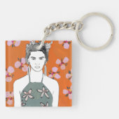 Porte-clés Dame aux fleurs roses - Orange (Dos)