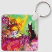 Porte-clés DAME AVEC CHAT NOIR Mardi Gras Masquerade (Dos)