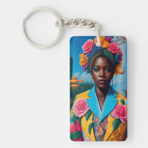 Porte-clés Dame avec une veste de tailleur fleuri