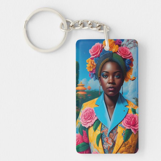 Porte-clés Dame avec une veste de tailleur fleuri (Devant)