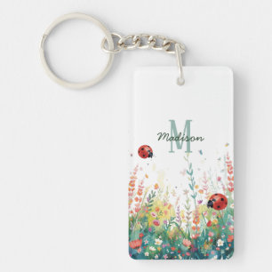 Porte-clés Dame coccinelle aquarelle printanière Monogramme F