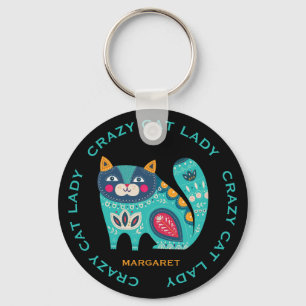 Porte-clés Dame de chat fou, Fun Styliszed Illustration de ch