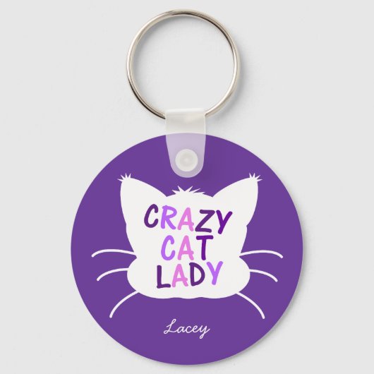 Porte-clés Dame de chat Fou Personnalisée - Violet (Recto)