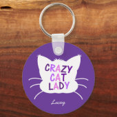 Porte-clés Dame de chat Fou Personnalisée - Violet (Recto)
