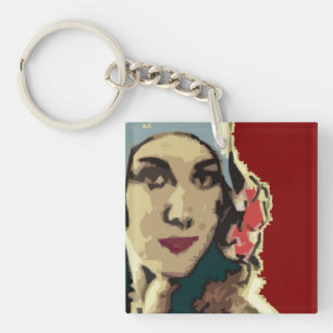 Porte-clés Dame des années 1920 au chapeau bleu Pop Art