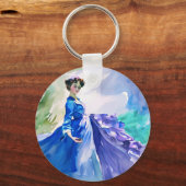 Porte-clés Dame en Robe Bleue - Peinture aquarelle (Verso)