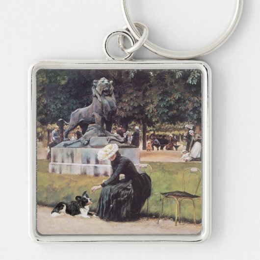Porte-clés Dame et Border Collie dans un parc (Devant)