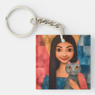 Porte-clés Dames & Chats – Collection de portraits vintage 1
