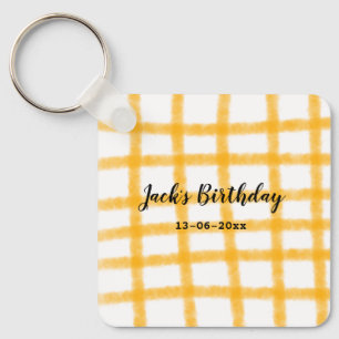 Porte-clés damier jaune noir ajouter nom date anniversaire