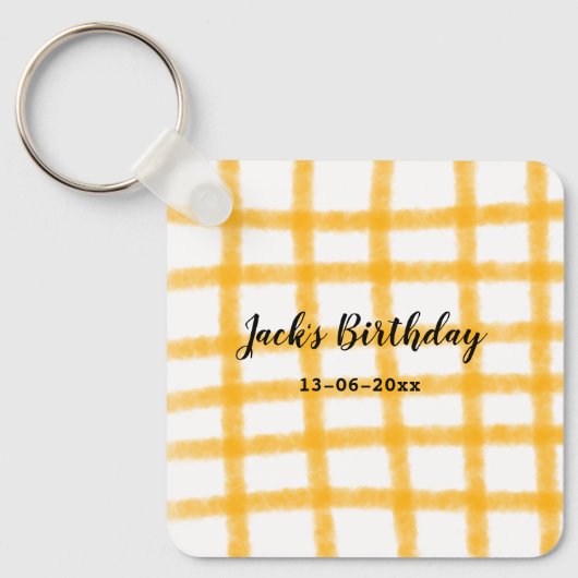 Porte-clés damier jaune noir ajouter nom date anniversaire (Recto)
