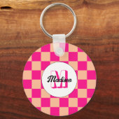 Porte-clés Damier pêche rose chaud géométrique rétro Monogram (Recto)