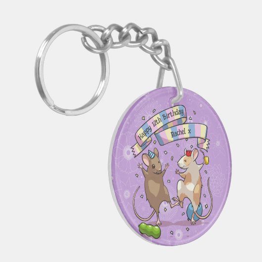 Porte-clés Dancing Mice Nom et âge Bonne fête d'anniversaire (Devant gauche)