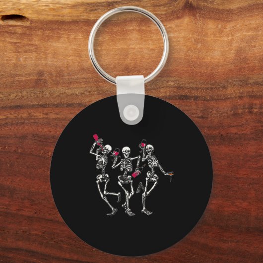 Porte-clés Dancing Skeletons Drinking Wine Lover Funny Hallow (Recto)