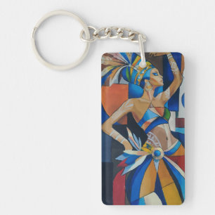 Porte-clés Danseur africain vibrant cubiste géométrique moder