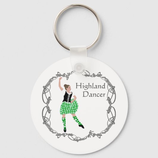 Porte-clés Danseuse des Highlands écossais Nœud celtique Vert (Recto)