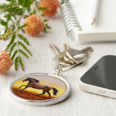 Porte-clés Dark Bay Stallion Horse Galloping (Côté)