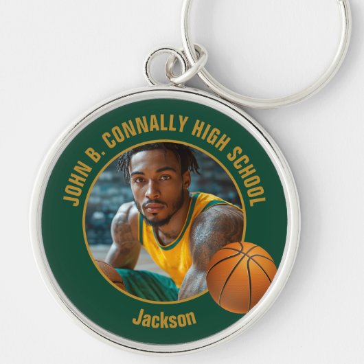Porte-clés Dark Green Gold Basketball Player Photo (Devant)