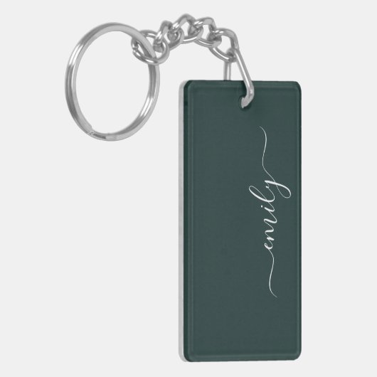 Porte-clés Dark Green Modern Script Nom du monogramme (Devant gauche)