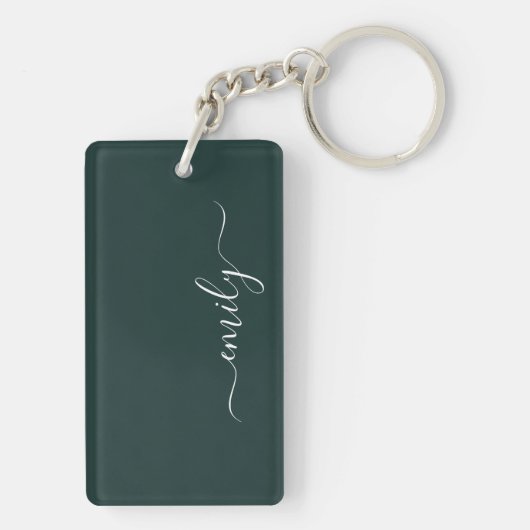 Porte-clés Dark Green Modern Script Nom du monogramme (Dos)