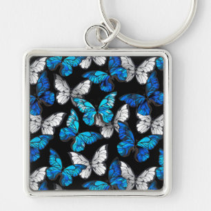 Porte-clés Dark Seamless Pattern with Blue Butterflies Morpho