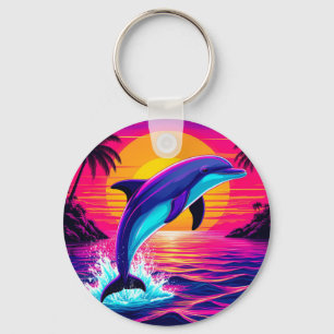 Porte-clés Dauphin Coloré Coucher de Soleil Tropical Vibrant