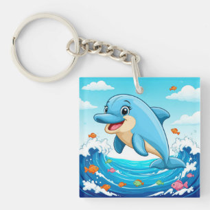 Porte-clés Dauphin de dessin animé mignon éclaboussant dans l