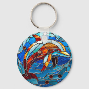 Porte-clés Dauphin en verre coloré