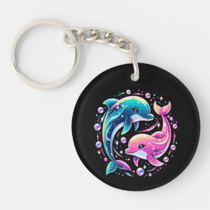 Porte-clés Dauphin Océanique Coloré Art Amour Animal Marin Vi