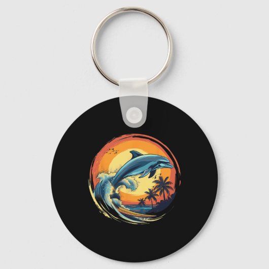Porte-clés Dauphin Surfant Coucher de Soleil Mer Océan Dauphi (Recto)