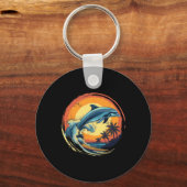 Porte-clés Dauphin Surfant Coucher de Soleil Mer Océan Dauphi (Recto)