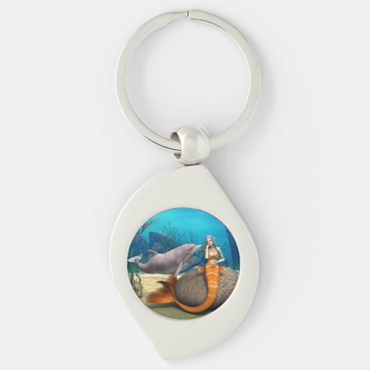 Porte-clés Dauphine sirène rêveuse Art fantastique sous-marin (Devant)