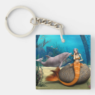 Porte-clés Dauphine sirène rêveuse Art fantastique sous-marin