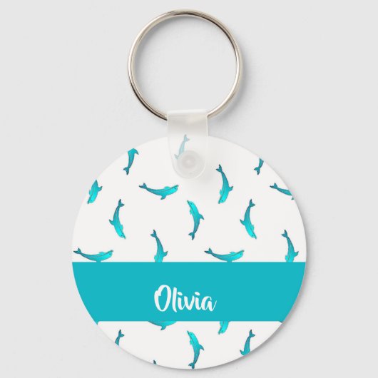 Porte-clés Dauphins bleus sur blanc (Recto)