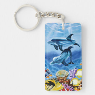 Porte-clés Dauphins et art tropical de poissons