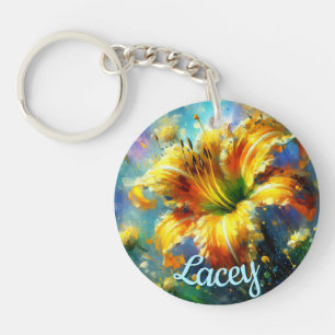 Porte-clés Daylilies Daylilies Fleur Jaune Turquoise Personna