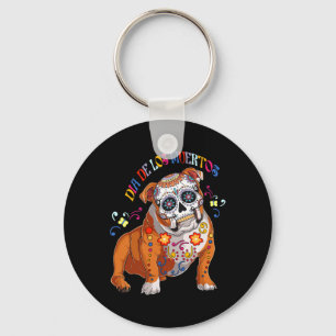 Porte-clés De Los Muertos Anglais Bulldog Floral Crâne M
