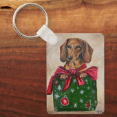 Porte-clés de Noël en forme d'art de chien Dachshu (Recto)
