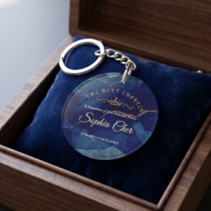 Porte-clés de retraite en marbre bleu or Navy Blue