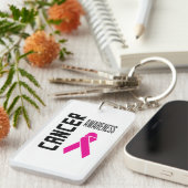 Porte-clés de sensibilisation au cancer (blanc) (Devant droit)