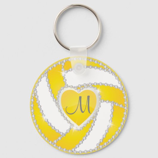 Porte-clés 🏐 de volley-ball jaune et blanc diamant (Recto)