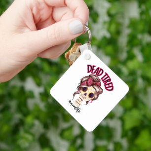 Porte-clés Dead Tired Maman Vie Skeleton Messy Bun Bandana